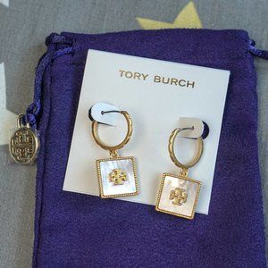 Tory Burch Square Huggie Drop in Mother of Pearl